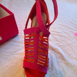 Dress Sandals, Brigitte size 7 6 inch heel  Pink and Red